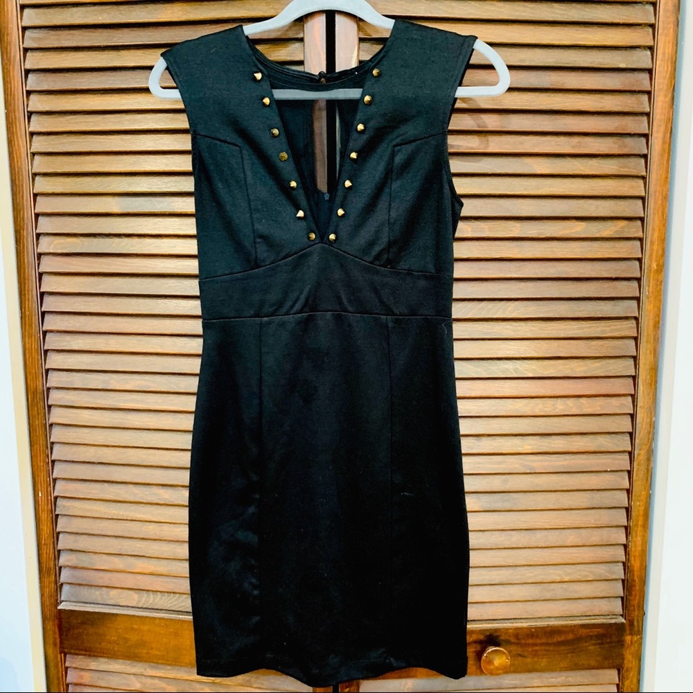 Black Gold Spike Studded Edgy Mesh Dress